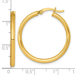 QE17905GP Sterling Silver Gold-tone Polished 2.5mm x 30mm Round Tube Hoop Earrings