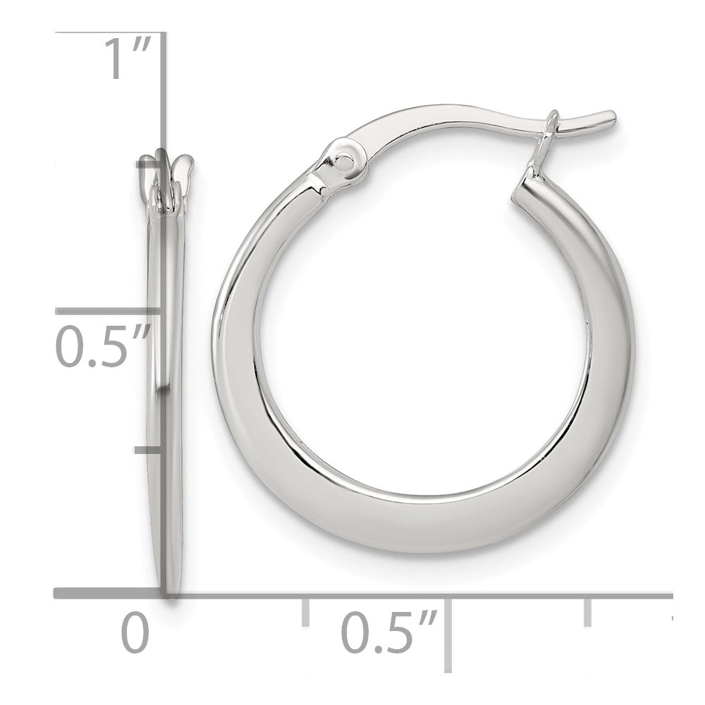 QE17906 Sterling Silver Polished 20.0mm Tapered Round Hoop Earrings
