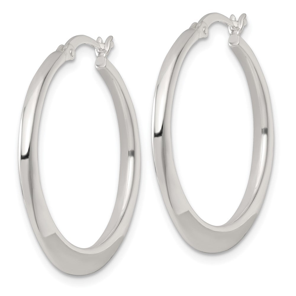 QE17907 Sterling Silver Polished 30.0mm Tapered Round Hoop Earrings