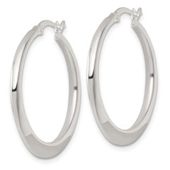 QE17907 Sterling Silver Polished 30.0mm Tapered Round Hoop Earrings