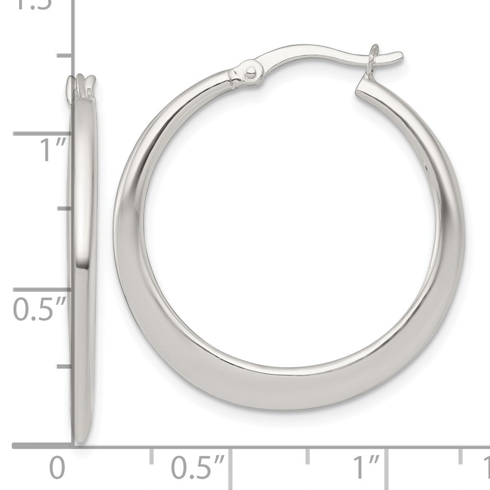 QE17907 Sterling Silver Polished 30.0mm Tapered Round Hoop Earrings