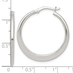 QE17907 Sterling Silver Polished 30.0mm Tapered Round Hoop Earrings
