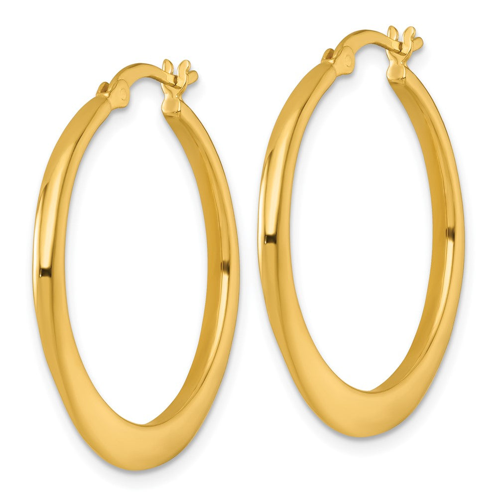 QE17907GP Sterling Silver Gold-tone Polished 30.0mm Tapered Round Hoop Earrings