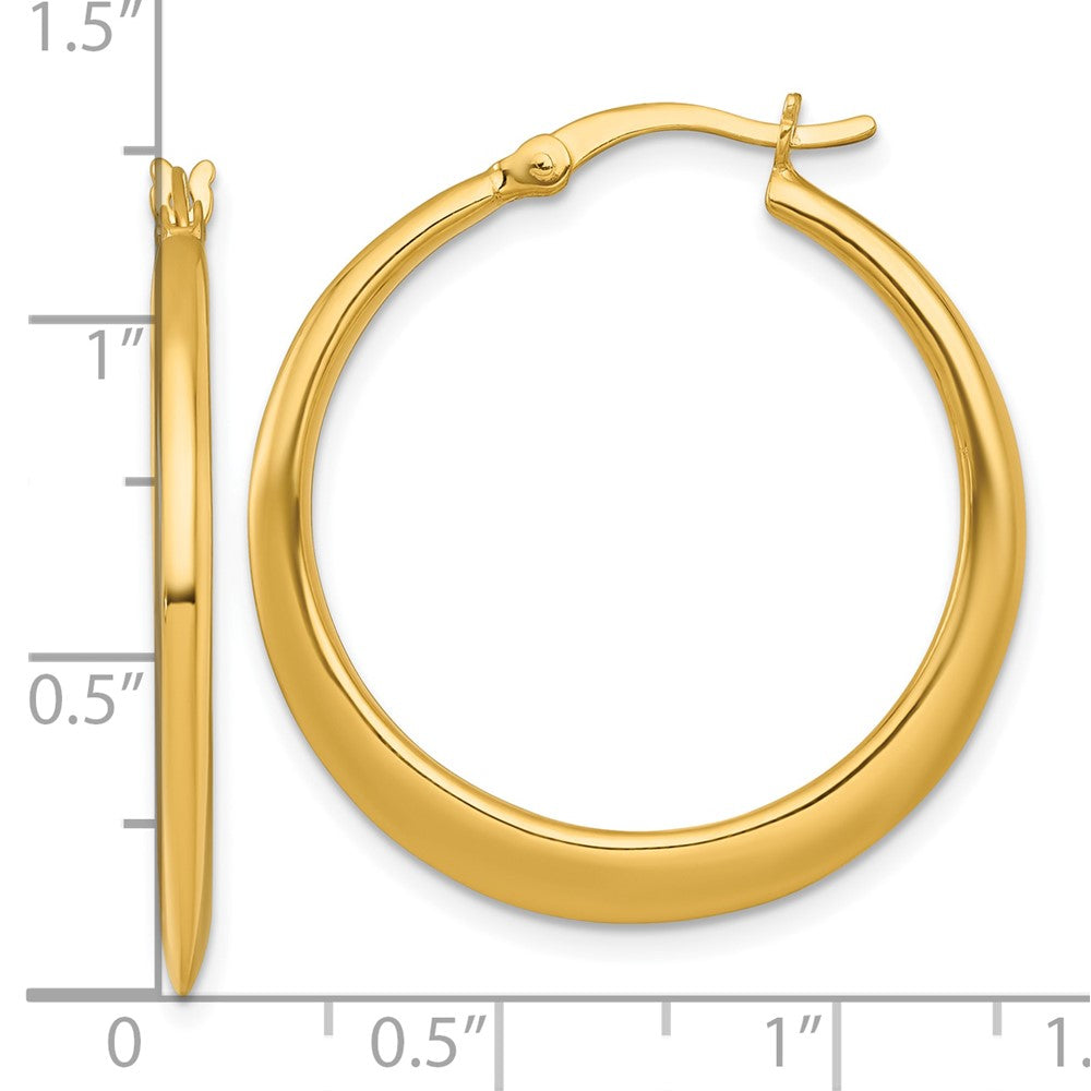 QE17907GP Sterling Silver Gold-tone Polished 30.0mm Tapered Round Hoop Earrings