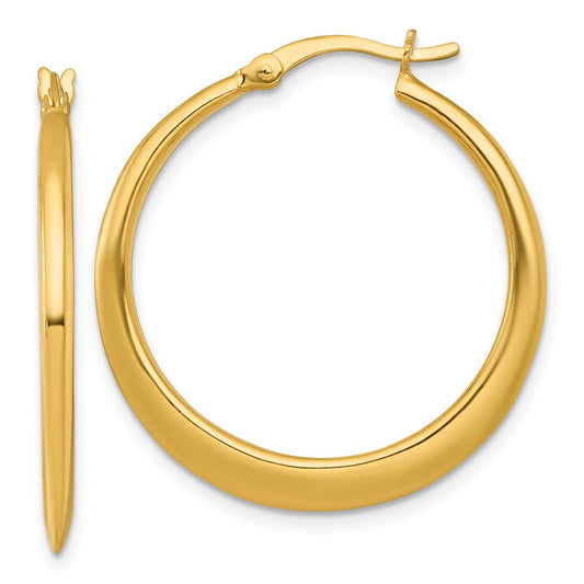 QE17907GP Sterling Silver Gold-tone Polished 30.0mm Tapered Round Hoop Earrings