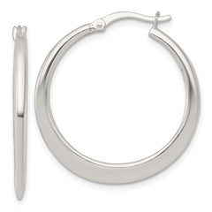 QE17907 Sterling Silver Polished 30.0mm Tapered Round Hoop Earrings