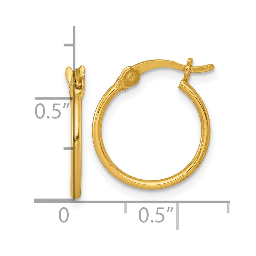 QE17908GP Sterling Silver Gold-tone Polished 1.25mm x 15mm Round Tube Hoop Earrings