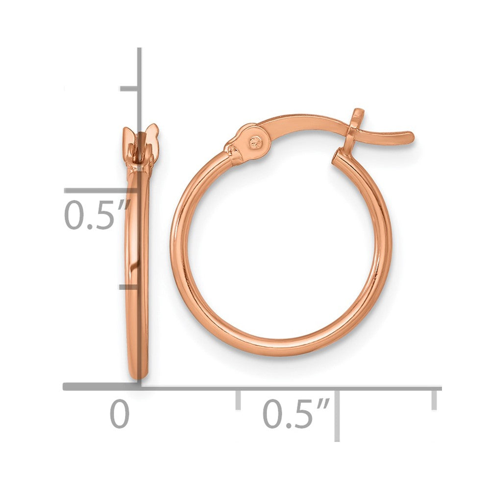 QE17908RP Sterling Silver Rose-tone Polished 1.25mm x 15mm Round Tube Hoop Earrings