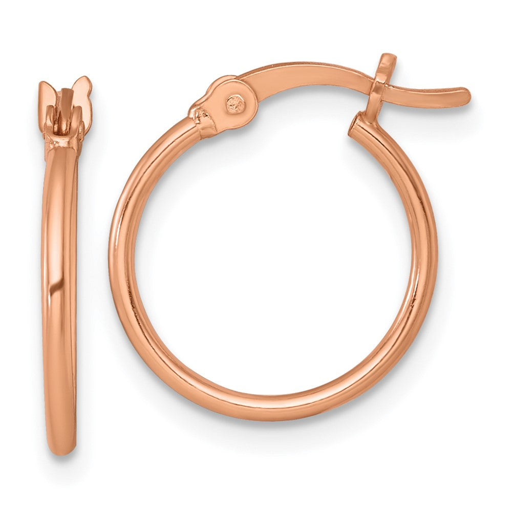 QE17908RP Sterling Silver Rose-tone Polished 1.25mm x 15mm Round Tube Hoop Earrings