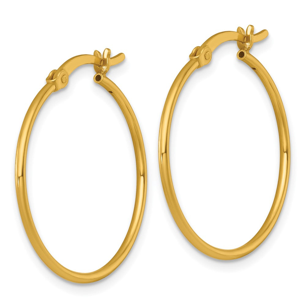 QE17909GP Sterling Silver Gold-tone Polished 1.25mm x 25mm Round Tube Hoop Earrings