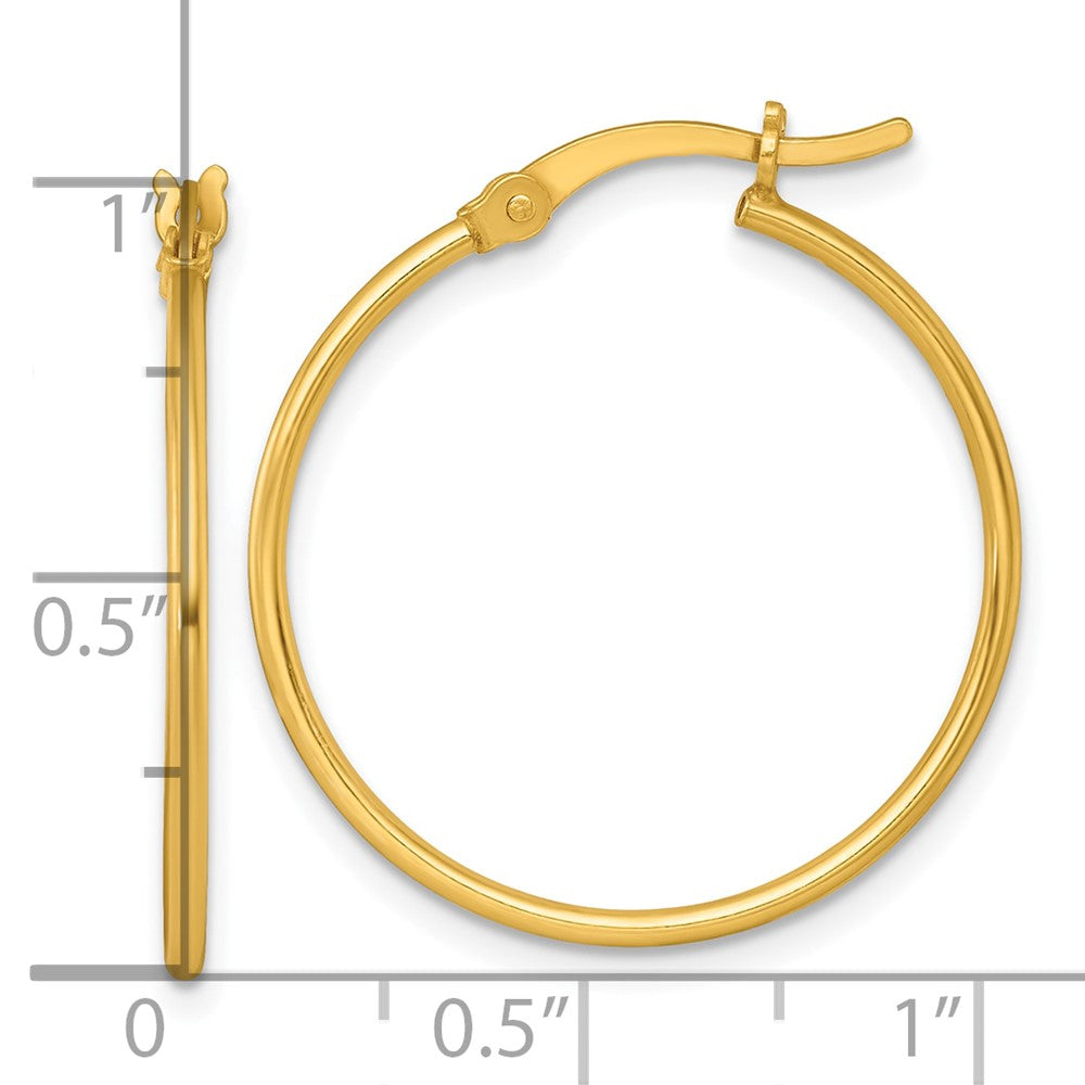 QE17909GP Sterling Silver Gold-tone Polished 1.25mm x 25mm Round Tube Hoop Earrings