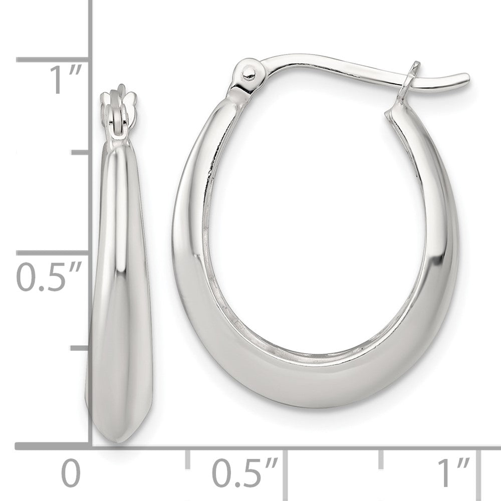 QE17911 Sterling Silver Polished Knife Edge Tapered Oval Hoop Earrings