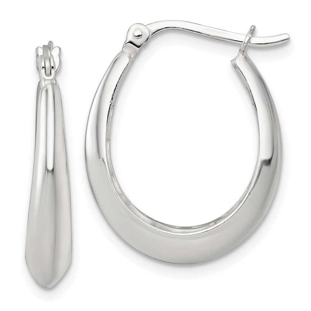 QE17911 Sterling Silver Polished Knife Edge Tapered Oval Hoop Earrings