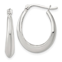 QE17911 Sterling Silver Polished Knife Edge Tapered Oval Hoop Earrings