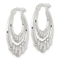 QE17912 Sterling Silver Polished Scalloped Double Oval Hollow Hoop Earrings
