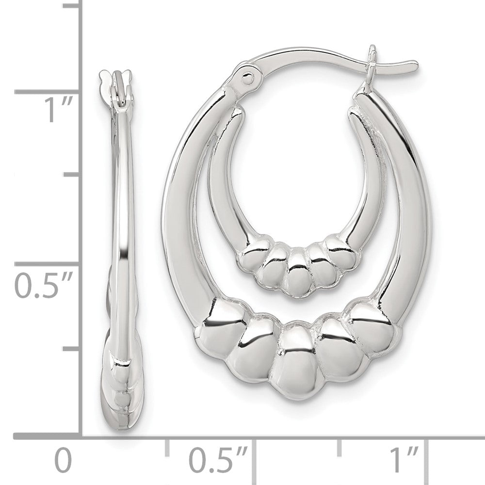 QE17912 Sterling Silver Polished Scalloped Double Oval Hollow Hoop Earrings