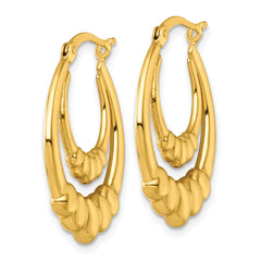 QE17912GP Sterling Silver Gold Tone Polished Scalloped Double Oval Hollow Hoop Earrings