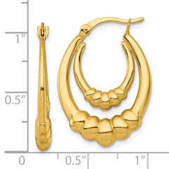 QE17912GP Sterling Silver Gold Tone Polished Scalloped Double Oval Hollow Hoop Earrings