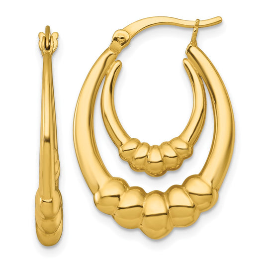 QE17912GP Sterling Silver Gold Tone Polished Scalloped Double Oval Hollow Hoop Earrings