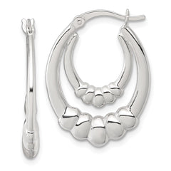QE17912 Sterling Silver Polished Scalloped Double Oval Hollow Hoop Earrings