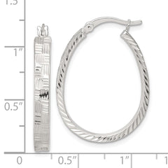 QE17913 Sterling Silver Polished Straight Diamond-cut 4.0mm Oval Hoop Earrings