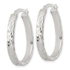 QE17914 Sterling Silver Polished Diamond-cut 4.0mm Oval Hoop Earrings