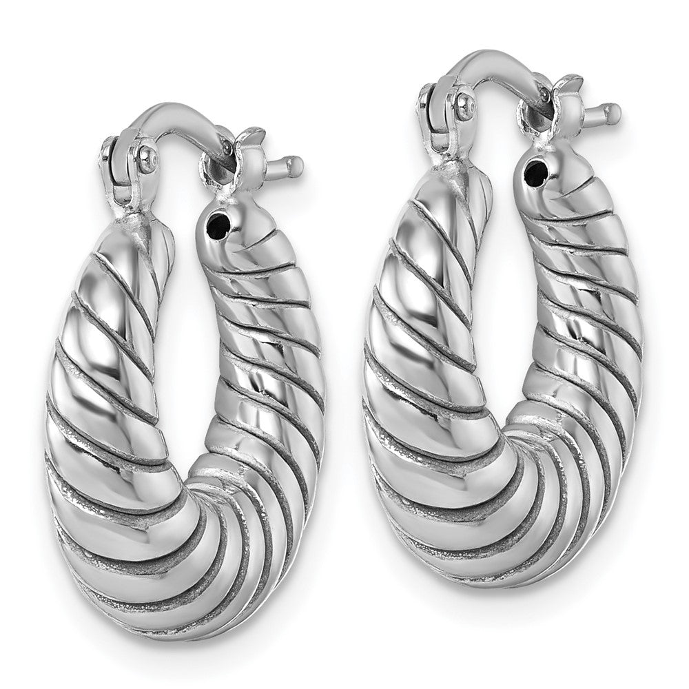 QE17915 Sterling Silver Rhodium-plated Polished 5.5 x 18mm Twisted Graduated Tube Hoop Earrings