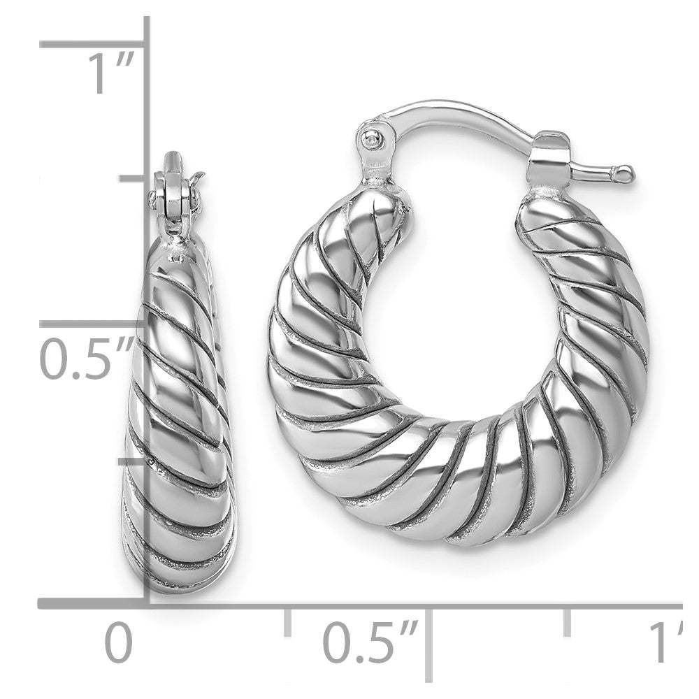 QE17915 Sterling Silver Rhodium-plated Polished 5.5 x 18mm Twisted Graduated Tube Hoop Earrings