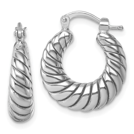 QE17915 Sterling Silver Rhodium-plated Polished 5.5 x 18mm Twisted Graduated Tube Hoop Earrings