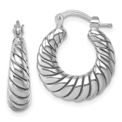 QE17915 Sterling Silver Rhodium-plated Polished 5.5 x 18mm Twisted Graduated Tube Hoop Earrings