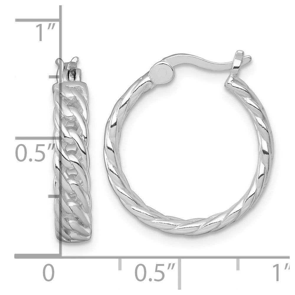 QE17916 Sterling Silver Rhodium-plated Polished 4.00 x 19mm Curb Link Round Hoop Earrings