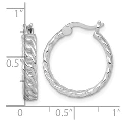 QE17916 Sterling Silver Rhodium-plated Polished 4.00 x 19mm Curb Link Round Hoop Earrings