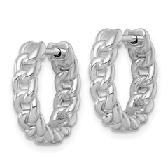 QE17917 Sterling Silver Rhodium-plated Polished 4.5 x 18mm Curb Link Round Hinged Hoop Earrings