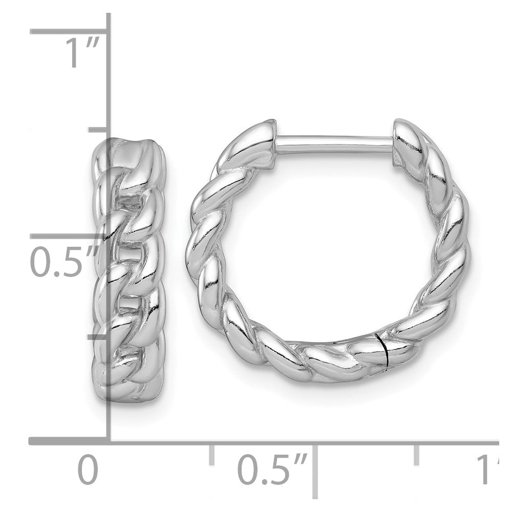 QE17917 Sterling Silver Rhodium-plated Polished 4.5 x 18mm Curb Link Round Hinged Hoop Earrings