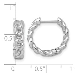 QE17917 Sterling Silver Rhodium-plated Polished 4.5 x 18mm Curb Link Round Hinged Hoop Earrings