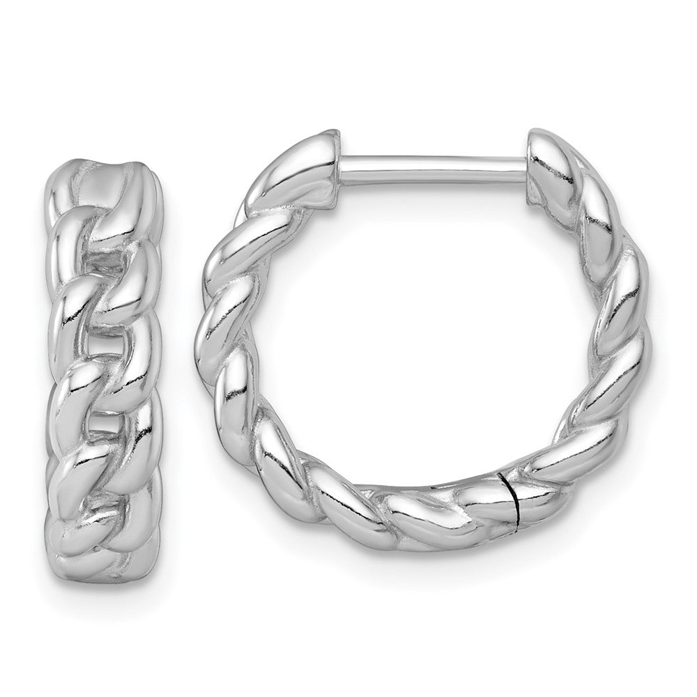 QE17917 Sterling Silver Rhodium-plated Polished 4.5 x 18mm Curb Link Round Hinged Hoop Earrings