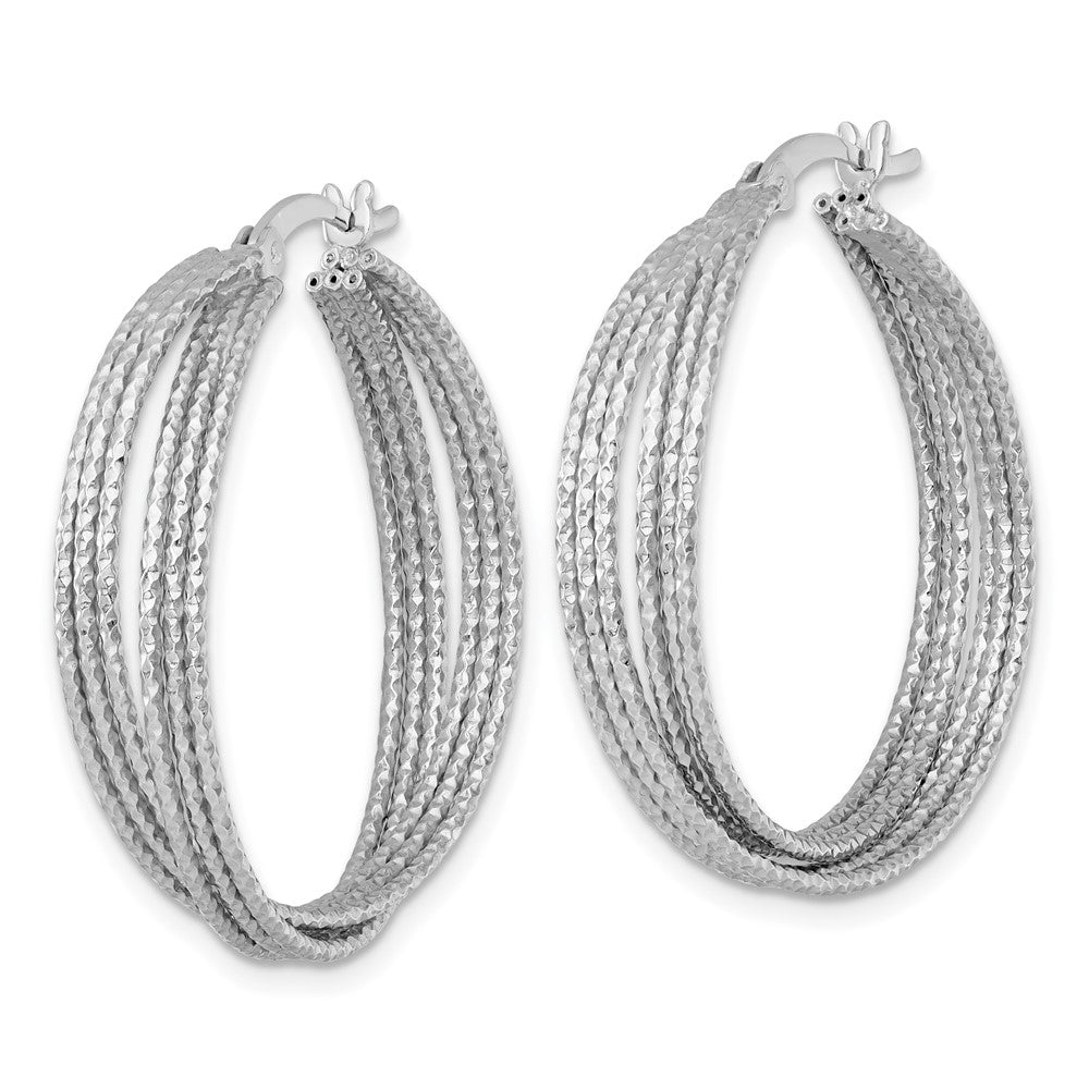 QE17920 Sterling Silver Rhodium-plated Textured 31.0mm Crisscross Round Hoop Earrings