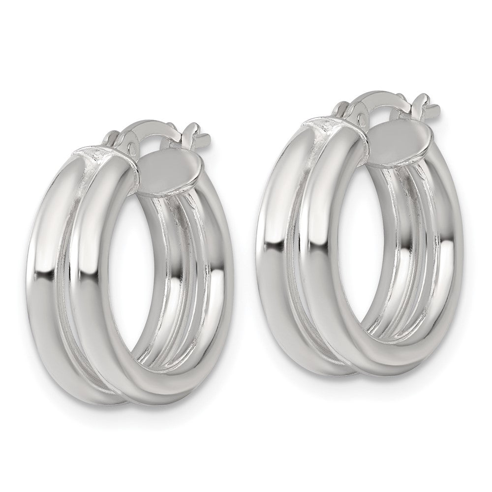 QE17921 Sterling Silver Polished Double Tube Hoop Earrings