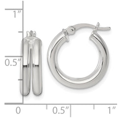 QE17921 Sterling Silver Polished Double Tube Hoop Earrings