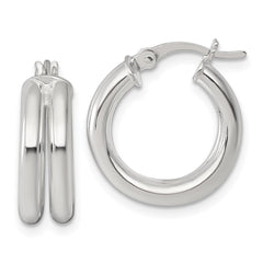 QE17921 Sterling Silver Polished Double Tube Hoop Earrings