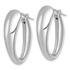 QE17922 Sterling Silver Rhodium-plated Polished Oval Graduated Hollow Hoop Earrings