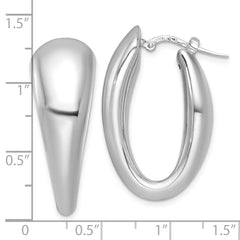 QE17922 Sterling Silver Rhodium-plated Polished Oval Graduated Hollow Hoop Earrings