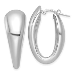 QE17922 Sterling Silver Rhodium-plated Polished Oval Graduated Hollow Hoop Earrings