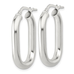QE17923 Sterling Silver Polished 4mm Oval Rectangle Tube Hoop Earrings