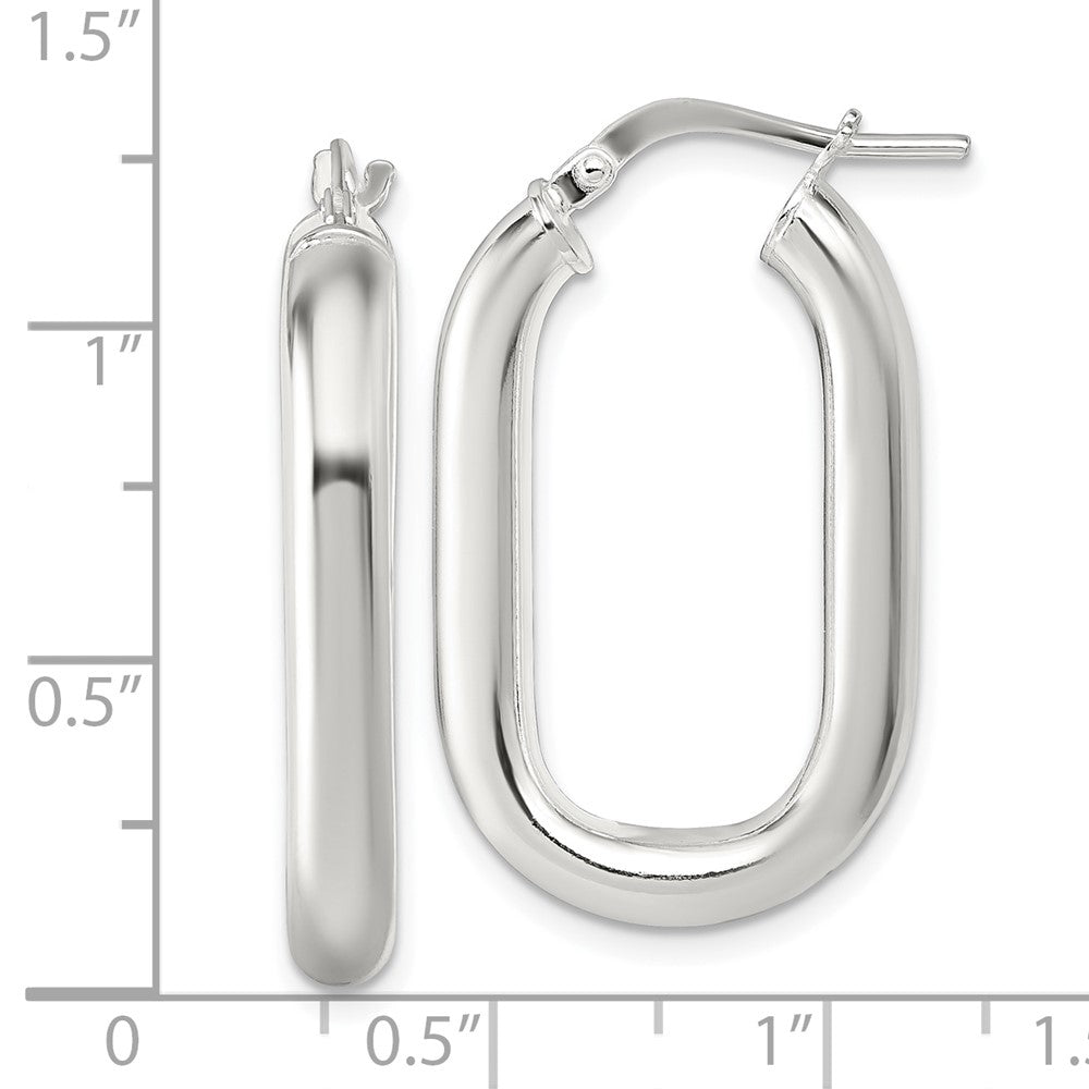 QE17923 Sterling Silver Polished 4mm Oval Rectangle Tube Hoop Earrings