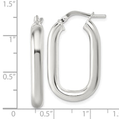 QE17923 Sterling Silver Polished 4mm Oval Rectangle Tube Hoop Earrings