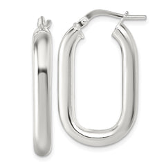 QE17923 Sterling Silver Polished 4mm Oval Rectangle Tube Hoop Earrings