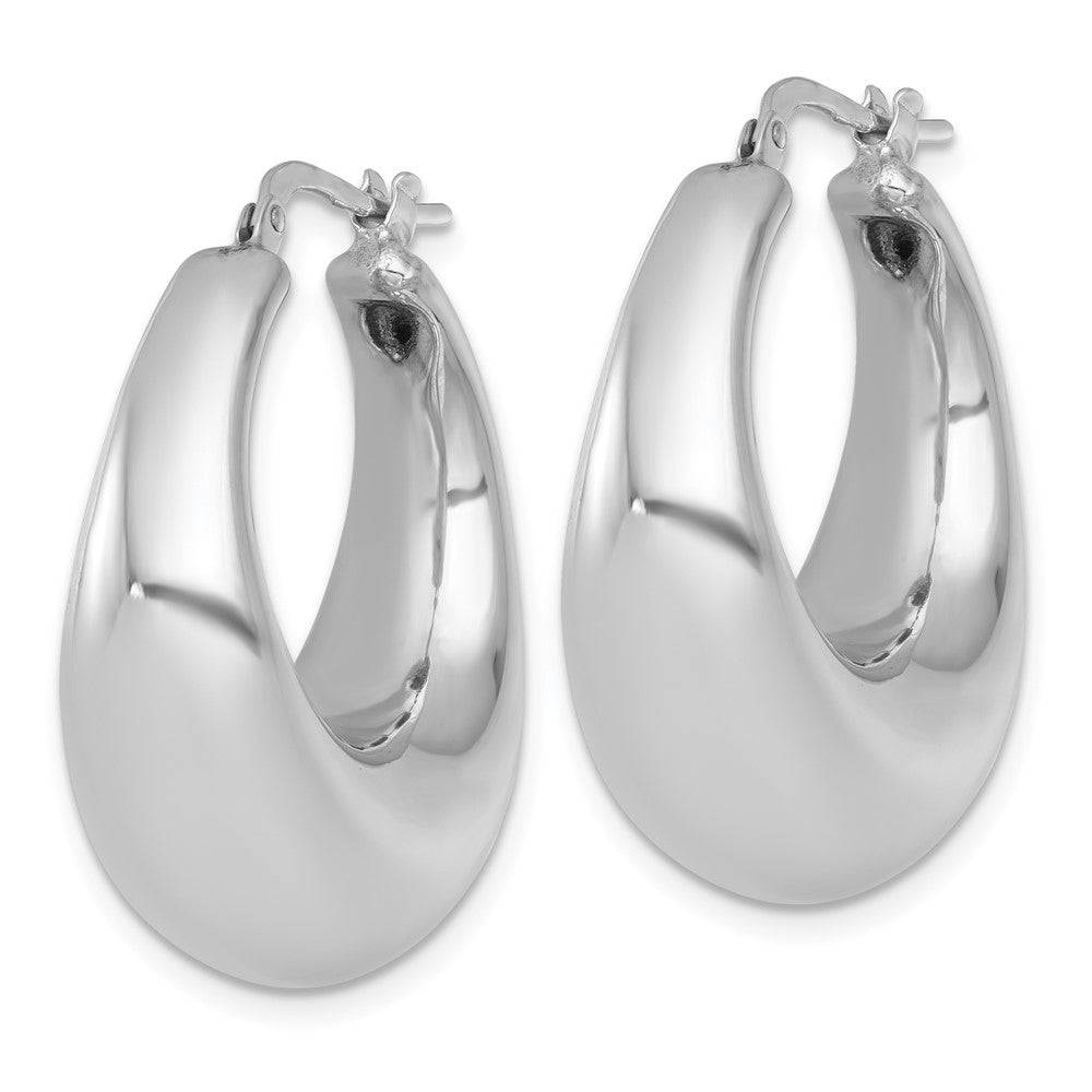 QE17924 Sterling Silver Rhodium-plated Polished 12mm Graduated Puffed Hoop Earrings