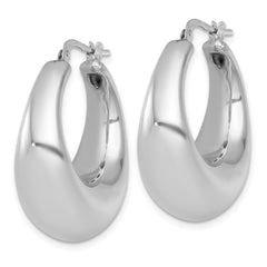 QE17924 Sterling Silver Rhodium-plated Polished 12mm Graduated Puffed Hoop Earrings