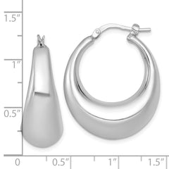 QE17924 Sterling Silver Rhodium-plated Polished 12mm Graduated Puffed Hoop Earrings